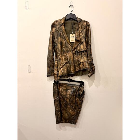 Tatiana Palnitzka Blazer and Mini Skirt Set Navy Green/Gold Women's Size Small - Picture 1 of 3